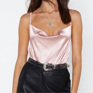 Nasty Gal | Pink Cowl Neck Tank Bodysuit
